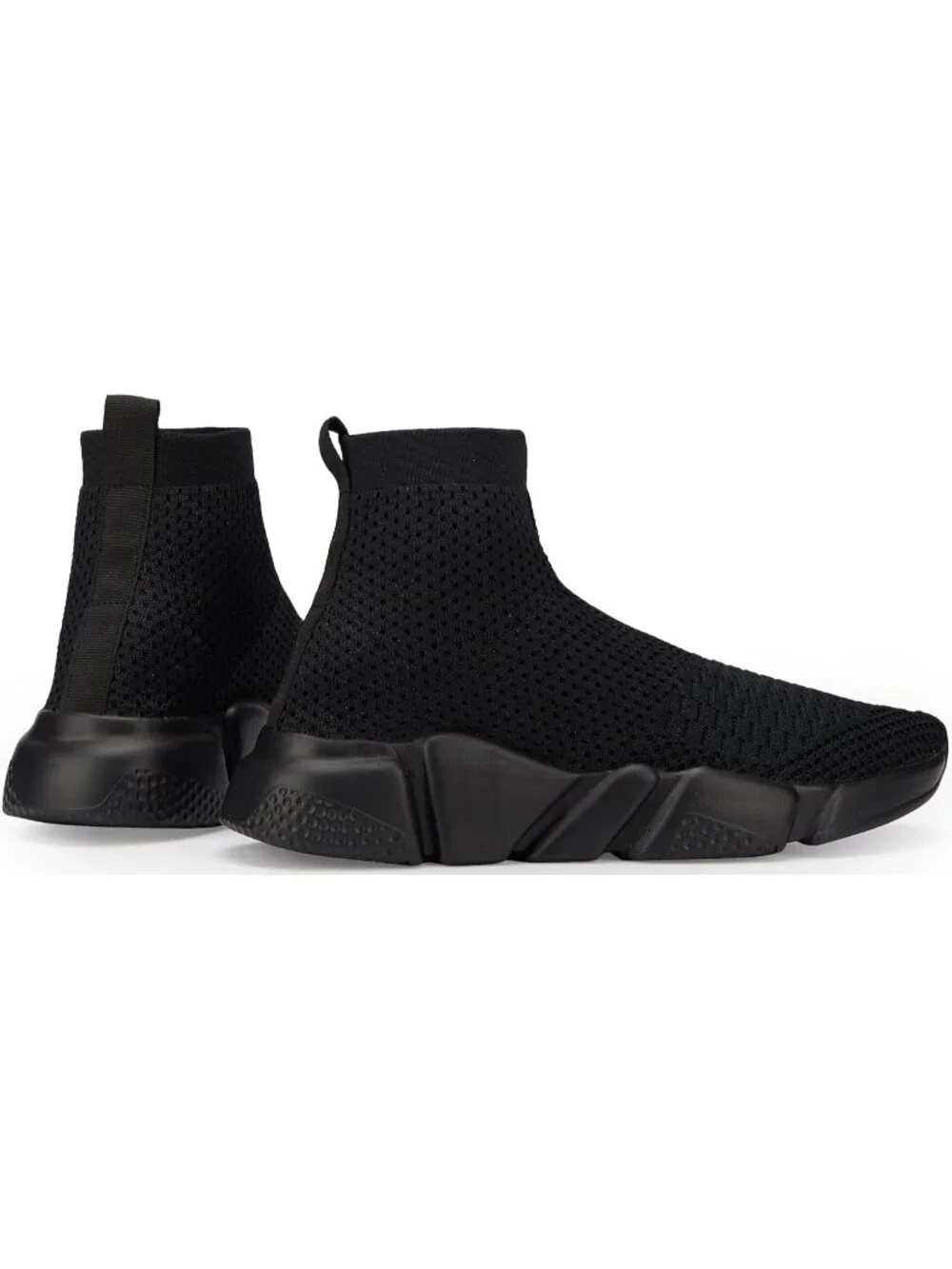 Men's Black Lightweight High Top Sneakers Breathable Knit Athletic Running Shoes